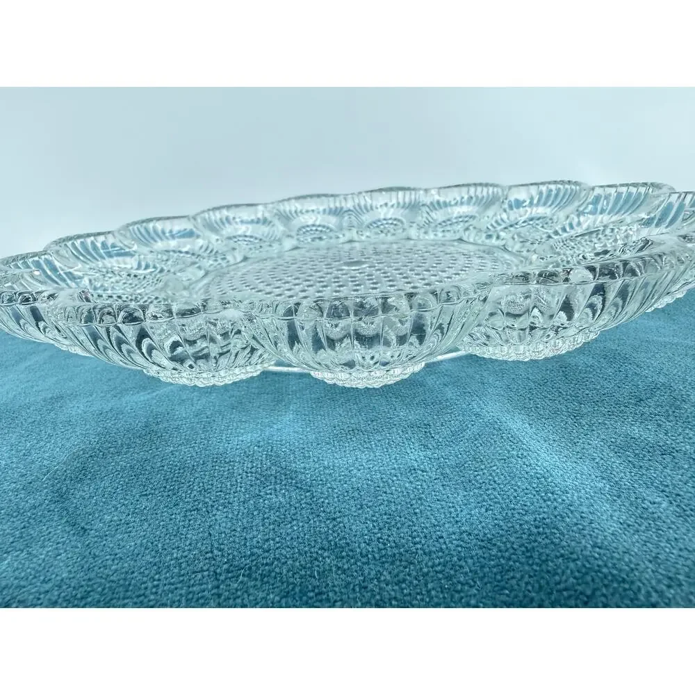 Vintage Clear Glass Deviled Egg Plate 11 Inch Hobnail Pressed Glass Serving Tray